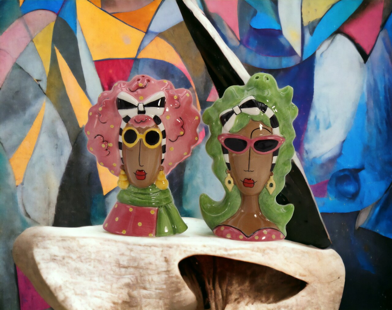 Ceramic African American Ladies Wearing Shades Salt and Pepper, Home Décor, Gift for Her, Mom, Friend, or Coworker, Kitchen Décor